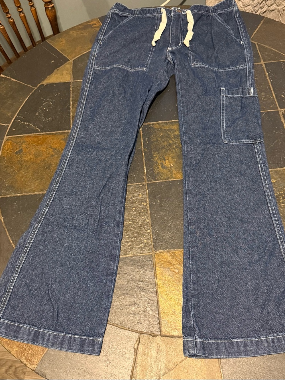 Vintage Rave 4 Real Dark Blue Wide-Leg Drawstring Jeans